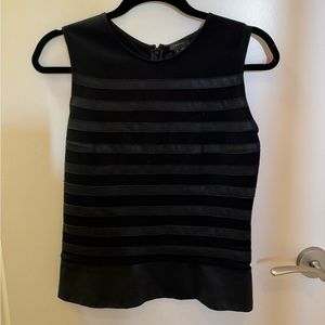 Theory Black Vegan Leather Striped Peplum Top size 4